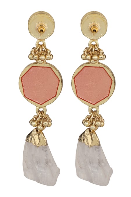 Shop House Of Tuhina Gold Plated Stones, Beads Enamel Double Drop Earrings at Aza Fashions Shop_House Of Tuhina_Gold Plated Stones, Beads Enamel Double Drop Earrings _at_Aza_Fashions