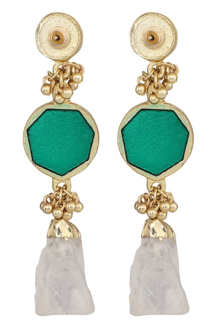 Shop House Of Tuhina Gold Plated Beads, Stones Enamel Double Drop Earrings at Aza Fashions Shop_House Of Tuhina_Gold Plated Beads, Stones Enamel Double Drop Earrings _at_Aza_Fashions