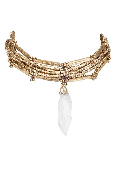 Shop House Of Tuhina Gold Plated Multi-layer Cut-bead And Stone Choker at Aza Fashions Shop_House Of Tuhina_Gold Plated Multi-layer Cut-bead And Stone Choker_at_Aza_Fashions