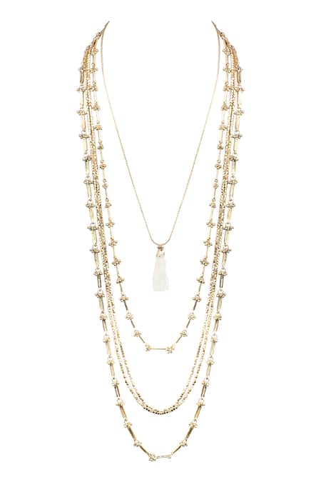 Shop House Of Tuhina Gold Plated Multi Layer Bead Stone Necklace at Aza Fashions Shop_House Of Tuhina_Gold Plated Multi Layer Bead Stone Necklace _at_Aza_Fashions
