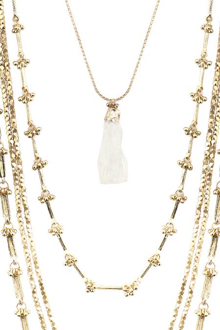 House Of Tuhina Gold Plated Multi Layer Bead Stone Necklace Online at Aza Fashions House Of Tuhina_Gold Plated Multi Layer Bead Stone Necklace _Online_at_Aza_Fashions