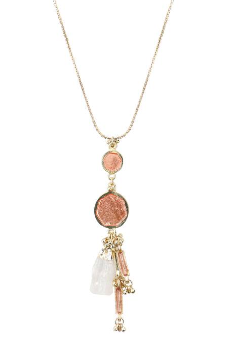 House Of Tuhina_Gold Plated Stones, Embroidery Enamelled Geometric Pendant Necklace _Online_at_Aza_Fashions