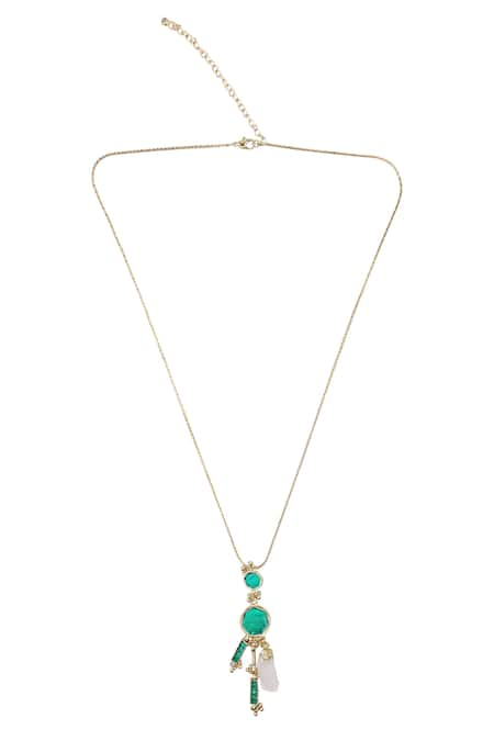 House Of Tuhina Geometric Enamelled Pendant Long Necklace 