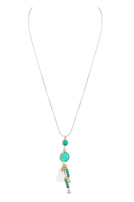Shop_House Of Tuhina_Gold Plated Geometric Enamelled Pendant Necklace _at_Aza_Fashions
