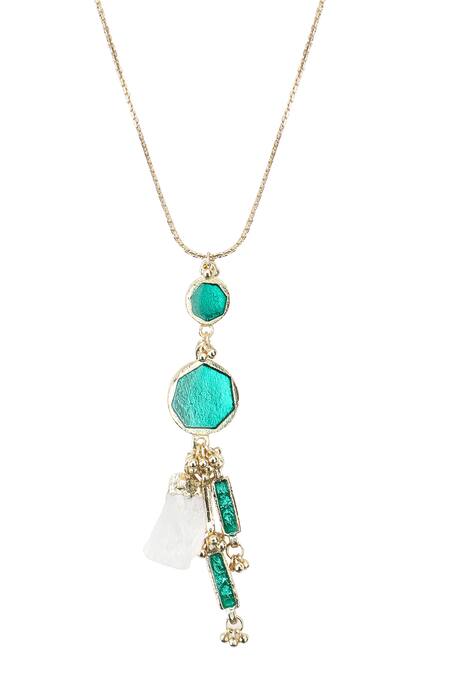 House Of Tuhina_Gold Plated Geometric Enamelled Pendant Necklace _Online_at_Aza_Fashions