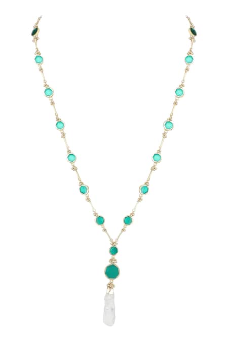 Shop House Of Tuhina Gold Plated Beads Enamelled Geometric Long Necklace at Aza Fashions Shop_House Of Tuhina_Gold Plated Beads Enamelled Geometric Long Necklace _at_Aza_Fashions