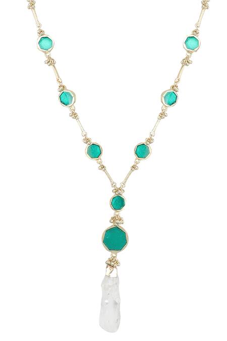 House Of Tuhina Gold Plated Beads Enamelled Geometric Long Necklace Online at Aza Fashions House Of Tuhina_Gold Plated Beads Enamelled Geometric Long Necklace _Online_at_Aza_Fashions