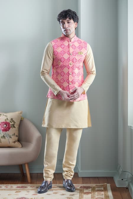 Aryavir Malhotra Floral Bandhani Woven Motif Bandi With Kurta Set 