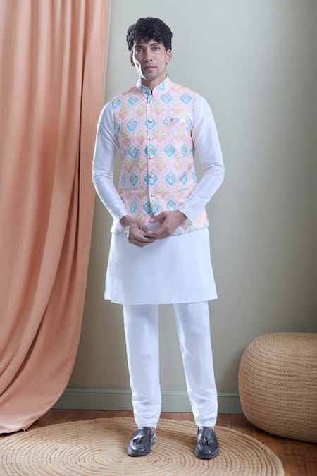Arihant Rai Sinha Geometric Foil Print Bandi & Kurta Set 