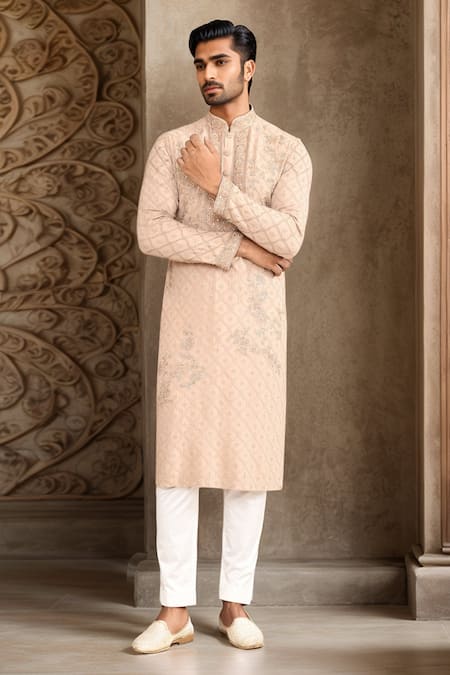 Kalighata Pink Chanderi, Cotton Sequins, Cut Work Floral Jaal Embroidered Kurta Set