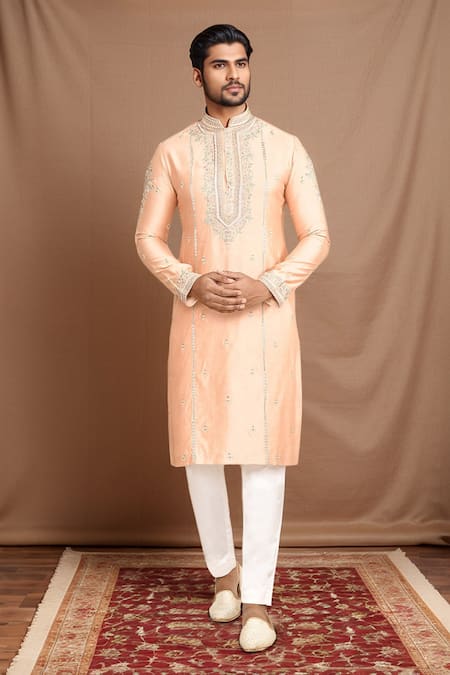 Kalighata Floral Embroidered Peach Kurta Set 