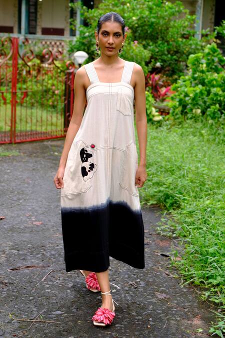 Shop Jodi Black Handloom Cotton Stones Square Neck Kokeshi Embroidered Ombre Midi Dress Online at Aza Fashions Shop_Jodi_Black Handloom Cotton Stones Square Neck Kokeshi Embroidered Ombre Midi Dress_Online_at_Aza_Fashions