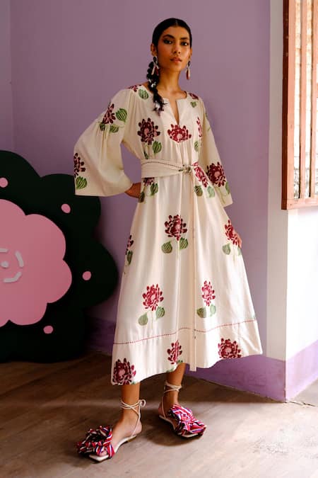 Jodi Malabar Floral Handblock Print Dress 