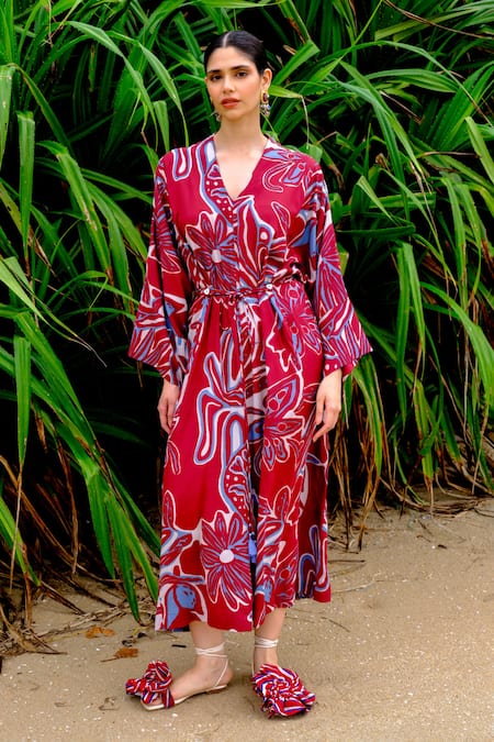 Jodi Myna Floral Abstract Print Kaftan Dress 