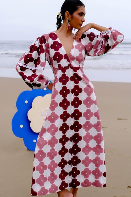 Jodi Floral Handblock Print Midi Dress 