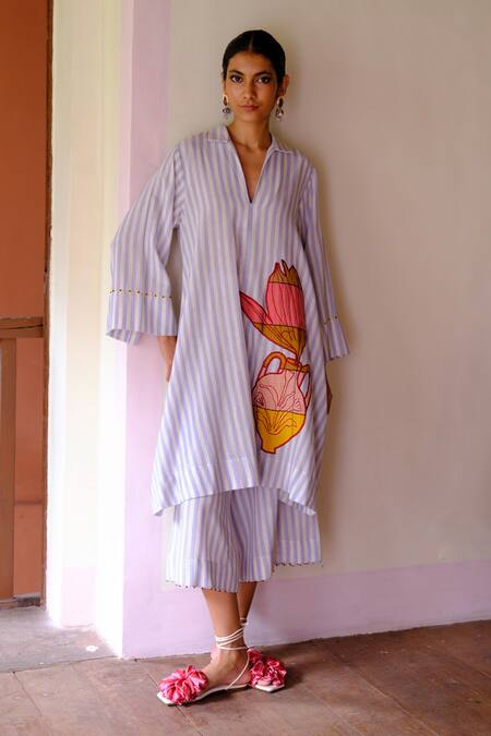 Jodi Blue Cotton Embroidery Hand French Knot Cullotes Online at Aza Fashions Jodi_Blue Cotton Embroidery Hand French Knot Cullotes _Online_at_Aza_Fashions