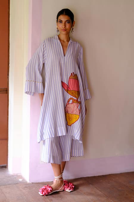 Shop Jodi Blue Cotton Embroidery Hand French Knot Cullotes at Aza Fashions Shop_Jodi_Blue Cotton Embroidery Hand French Knot Cullotes _at_Aza_Fashions