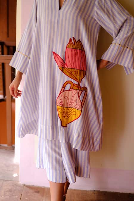 Shop Jodi Blue Cotton Embroidery Hand French Knot Cullotes Online at Aza Fashions Shop_Jodi_Blue Cotton Embroidery Hand French Knot Cullotes _Online_at_Aza_Fashions