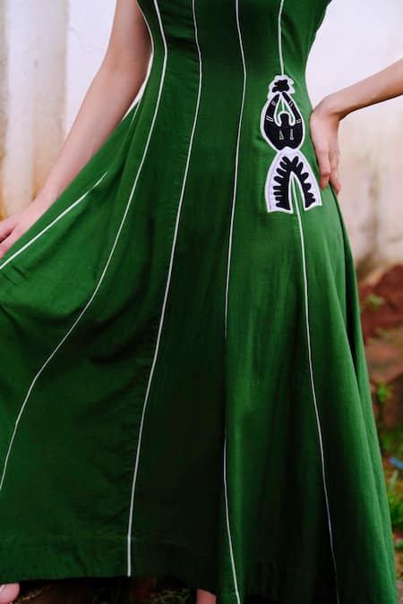 Shop Jodi Green Cotton Embroidery Scoop Neck Abstract Applique Dress Online at Aza Fashions Shop_Jodi_Green Cotton Embroidery Scoop Neck Abstract Applique Dress _Online_at_Aza_Fashions