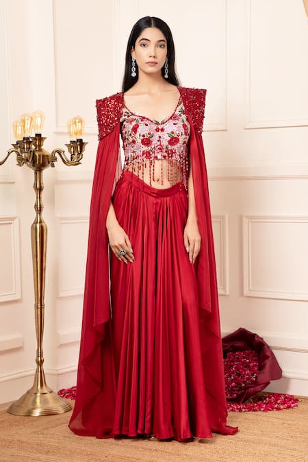 Kanj by Priyanka A Sakhuja Anabiaca Solid Lehenga Set With Thread Embroidered Blouse 