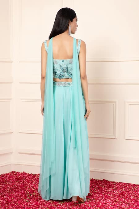 Kanj By Priyanka A Sakhuja Sea Green Embroidered Lehenga Set With Blouse 