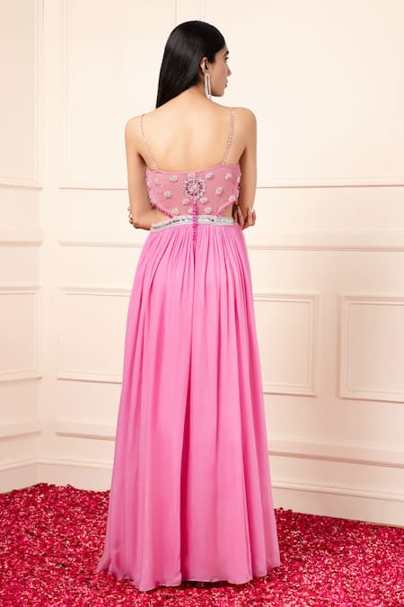 Kanj By Priyanka A Sakhuja Pink Sequin Embroidered Cut-Out Gown 