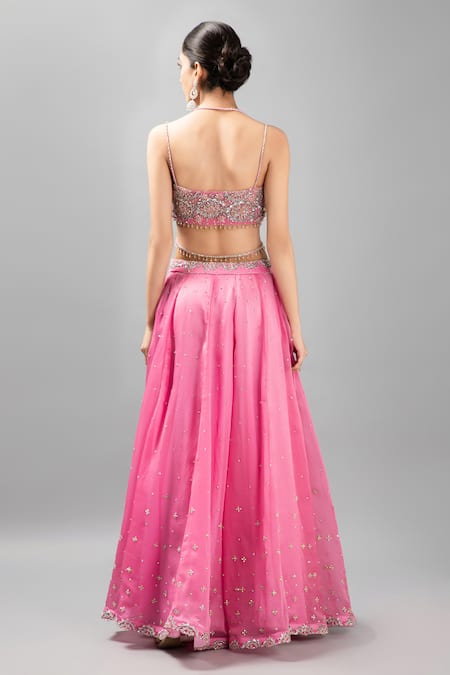 Kanj By Priyanka A Sakhuja Pink Mukaish Embroidered Blouse & Sharara Set 