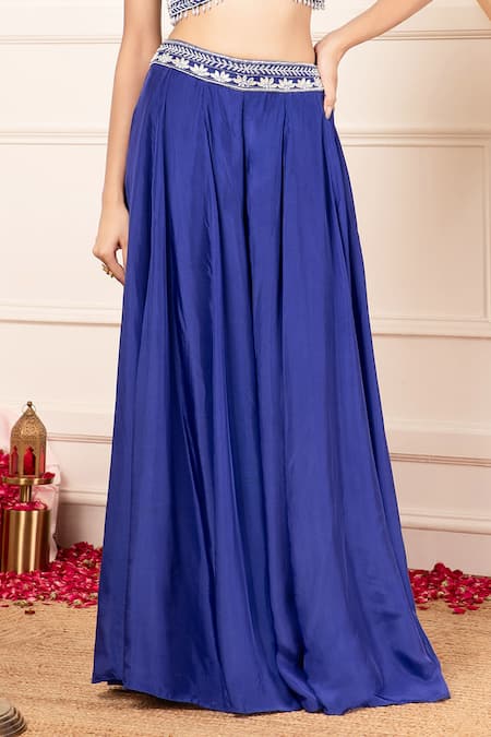 Kanj By Priyanka A Sakhuja_Blue Silk, Chiffon Cut Work, Pearls, Sequins Dana Embroidered Cape Sharara Set _at_Aza_Fashions