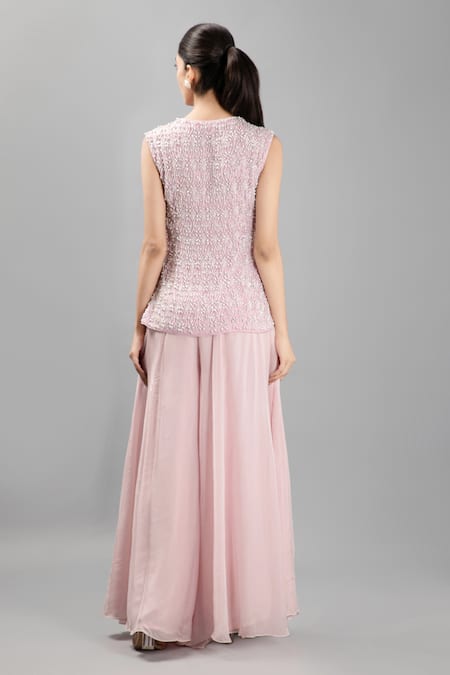 Kanj By Priyanka A Sakhuja Pearl Embroidered Jacket & Sharara Set 