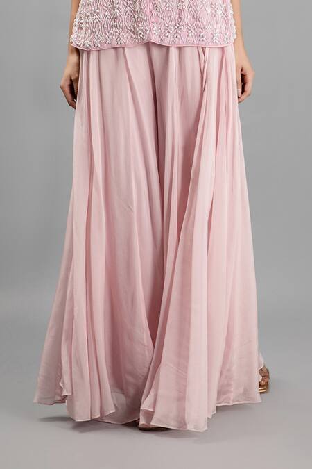 Buy_Kanj By Priyanka A Sakhuja_Pink Silk, Georgette Pearls, Beads Round Neck Embroidered Jacket And Sharara Set 