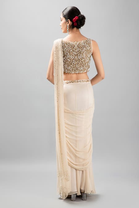 Kanj By Priyanka A Sakhuja Embroidered Pre-Draped Saree Set 