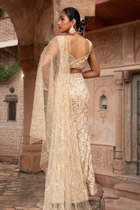 Laxmishriali Gold Embroidered Pre-Draped Saree Set 