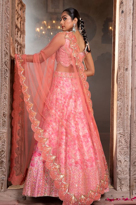 Laxmishriali Embroidered Pink & Peach Lehenga Set 