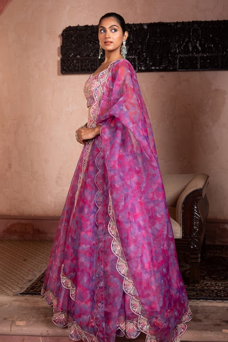 Laxmishriali Pink Denim, Organza Beads, Pearls, Sequins Embroidered And Lehenga Set Online at Aza Fashions Laxmishriali_Pink Denim, Organza Beads, Pearls, Sequins Embroidered And Lehenga Set _Online_at_Aza_Fashions
