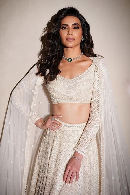 Ritika Mirchandani Ivory Scallop Bloom Embroidered Lehenga Set 