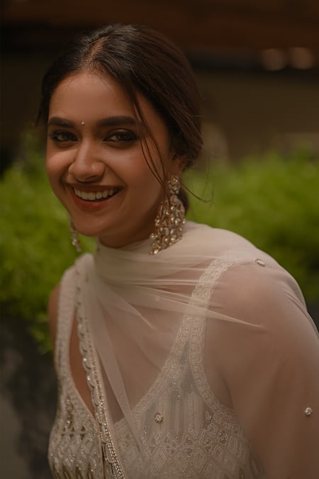 Ritika Mirchandani_Ivory Net, Crepe, Georgette Cut Work, Embroidery Cutdana Kurta Sharara Set _Online_at_Aza_Fashions