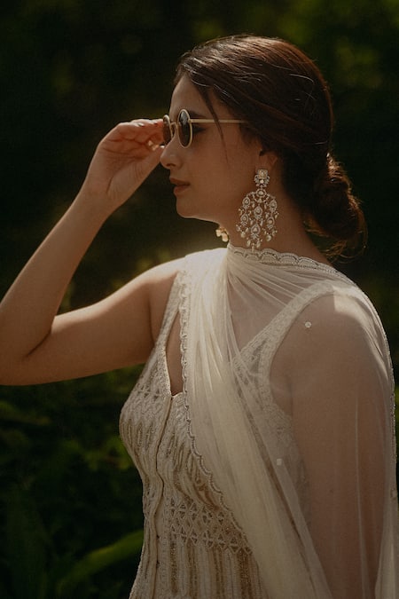 Buy_Ritika Mirchandani_Ivory Net, Crepe, Georgette Cut Work, Embroidery Cutdana Kurta Sharara Set _Online_at_Aza_Fashions