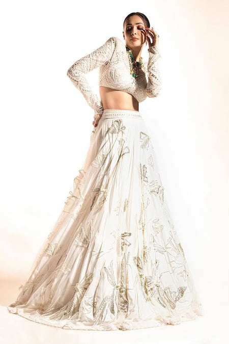 Ritika Mirchandani Ivory Floral Applique Lehenga Set 