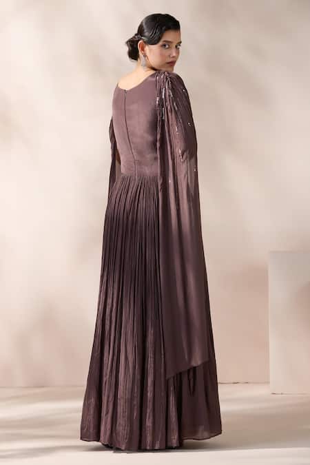 Chaashni By Maansi And Ketan Brown Pleated Halter Neck Gown 