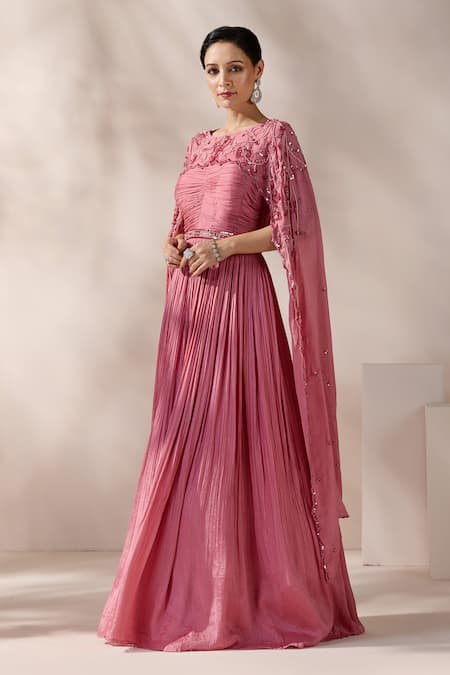 Buy Chaashni By Maansi And Ketan Pink Chiffon Cut Work, Sequins, Beads Round Embroidered Cape And Pleated Gown Online at Aza Fashions Buy_Chaashni By Maansi And Ketan_Pink Chiffon Cut Work, Sequins, Beads Round Embroidered Cape And Pleated Gown _Online_at_Aza_Fashions