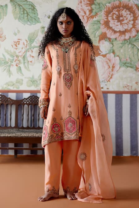 Pooja Singhal Silk Marori Embroidered Kurta Set 