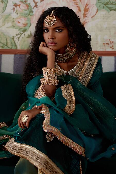 Pooja Singhal Green Velvet, Tissue, Organza Gota Patti, Sequins, Embroidery Round Kurta Set Online at Aza Fashions Pooja Singhal_Green Velvet, Tissue, Organza Gota Patti, Sequins, Embroidery Round Kurta Set _Online_at_Aza_Fashions