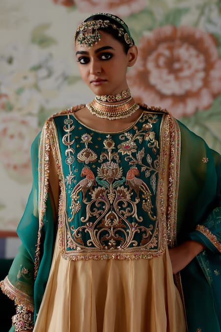 Pooja Singhal Gold Dabka Embroidered Kurta Set 