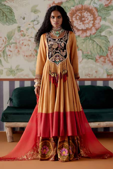 Pooja Singhal Handwoven Banarasi Embroidered Anarkali & Sharara Set 