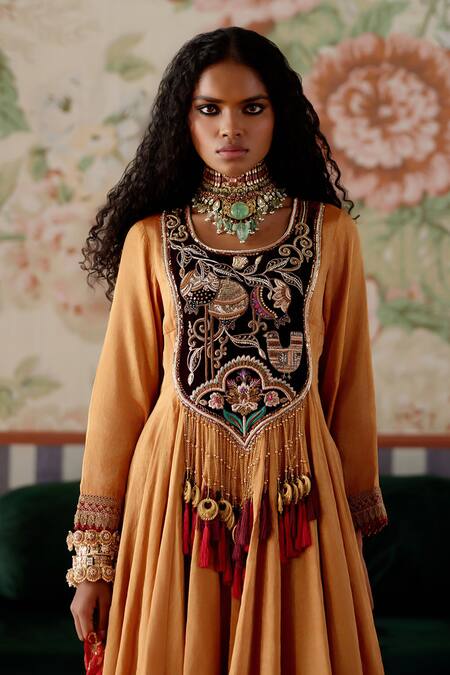 Pooja Singhal Orange Tissue, Velvet, Organza, Banarasi Embroidered Anarkali And Sharara Set Online at Aza Fashions Pooja Singhal_Orange Tissue, Velvet, Organza, Banarasi Embroidered Anarkali And Sharara Set _Online_at_Aza_Fashions