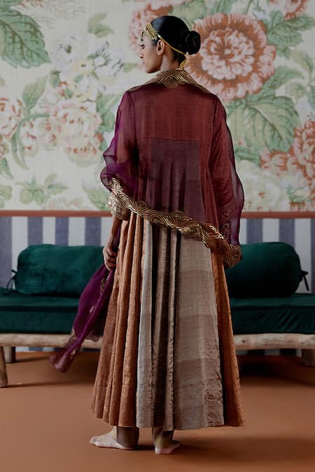 Pooja Singhal Handwoven Banarasi Anarkali Set With Dupatta 