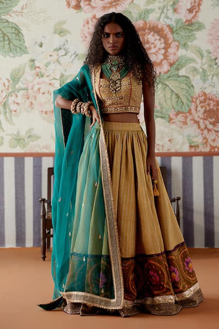 Pooja Singhal Handwoven Banarasi Printed Lehenga Set 