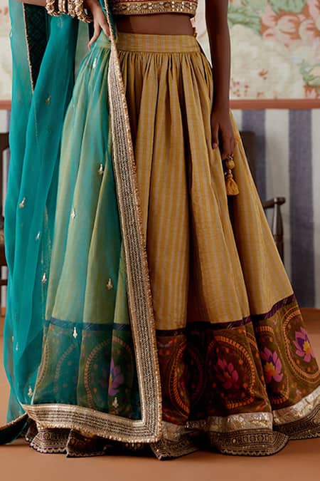 Pooja Singhal_Multi Color Chanderi Silk, Organza, Tissue Fringe, Lace, Embroidered Lehenga Set _Online_at_Aza_Fashions