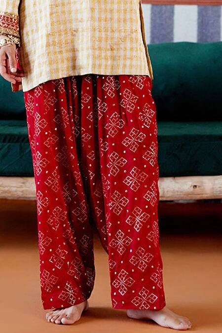 Shop_Pooja Singhal_Gold Tissue, Crepe, Linen Gota Patti, Zari, Embroidered Kurta And Dhoti Pant Set _Online_at_Aza_Fashions