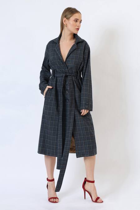 Buy_Musal_Blue Polyester, Wool Midnight Knitted Trench Coat _Online_at_Aza_Fashions